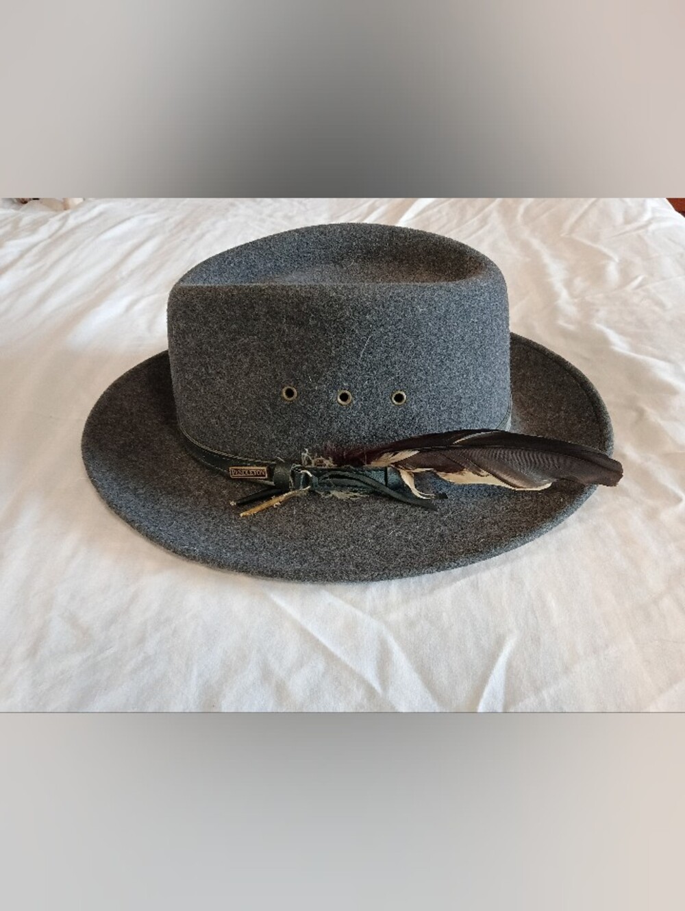 Pendleton Grey Wool Felt Fedora with Feather Trim - Men XL